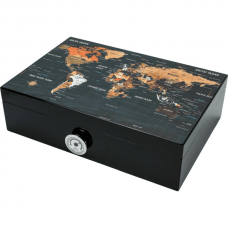 Premium Humidor World Map – Högblank Svart för 50 Cigarrer