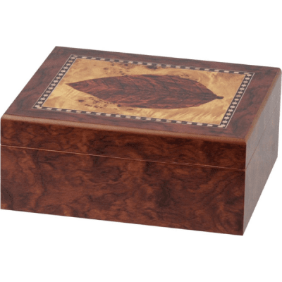 Humidor Leaf Intarsia – För 25 Cigarrer med Hygrometer & Befuktare