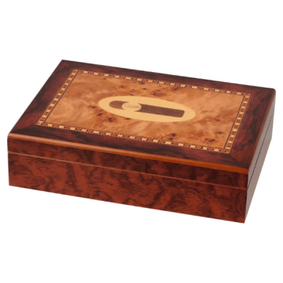 Humidor med Cigarrintarsia – För ca 20 Cigarrer med Hygrometer & Fuktare
